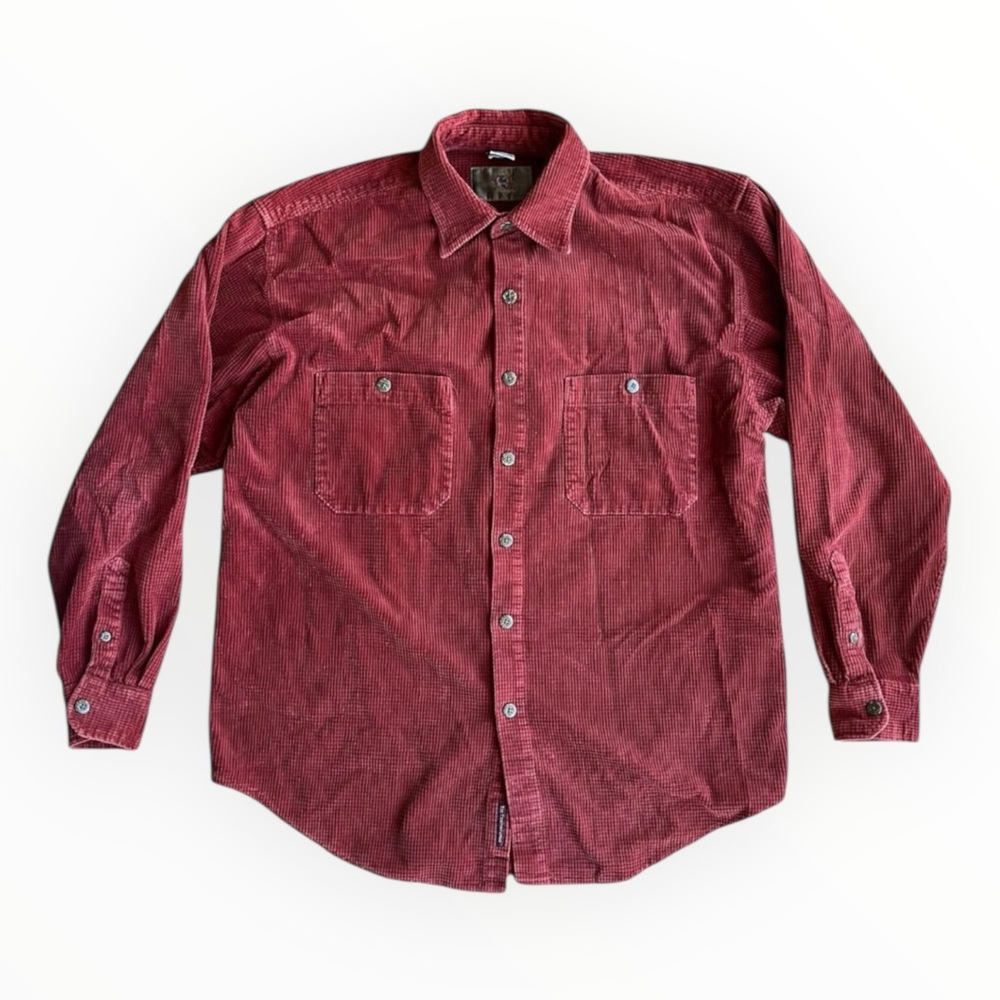 Vintage 90s The Territory Ahead Mens M Rust Waffle Knit Corduroy Button Up Shirt
